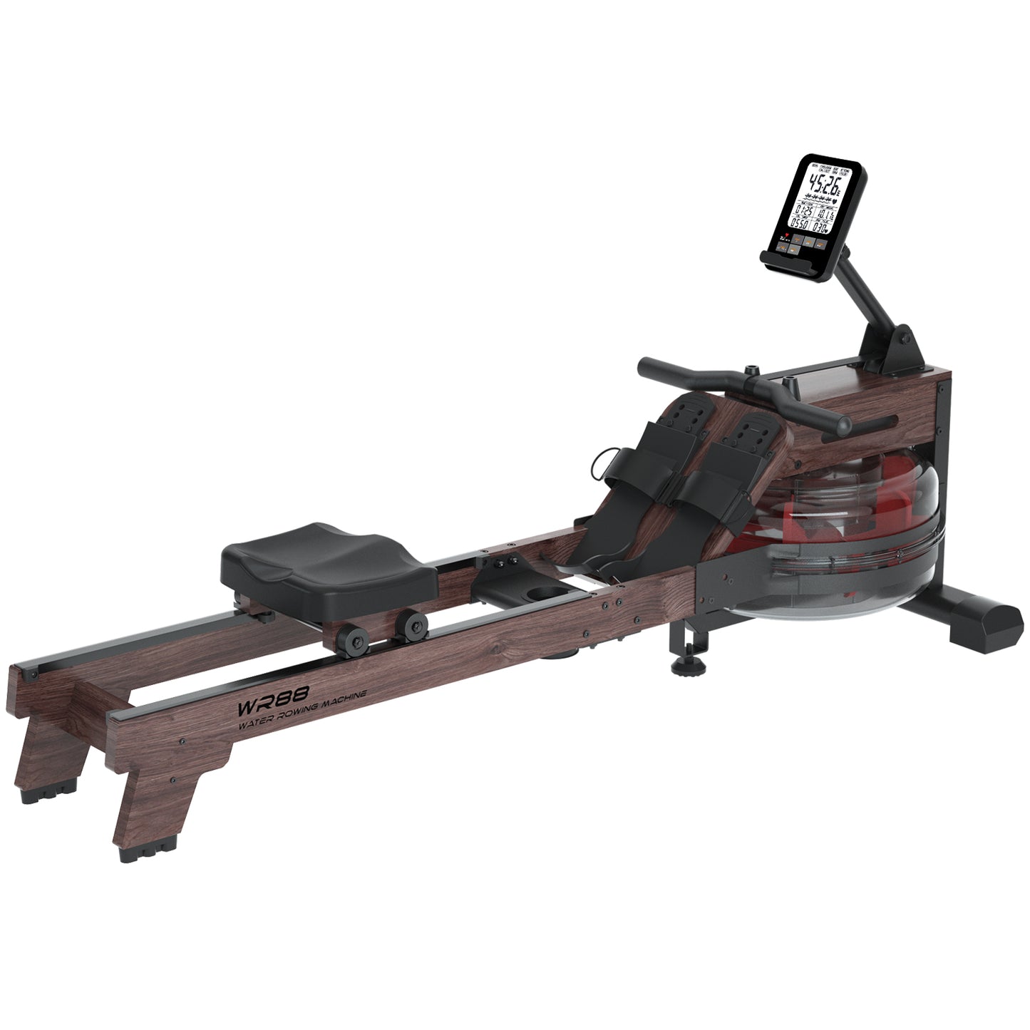 LESUNFIT Wasser-Rudergerät aus Massivholz (Eiche), 30 Tage Kinomap, Bluetooth Monitor, 150 kg Belastung