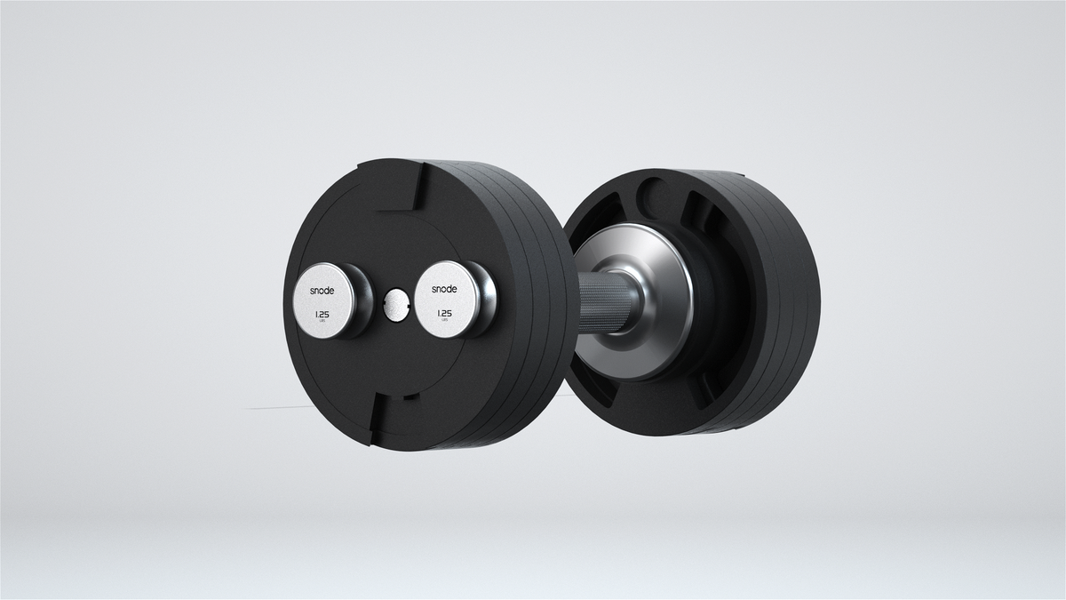 Snode 1.25 lb magnetic plate on 40kg dumbbell, staying put for stable, small weight increments