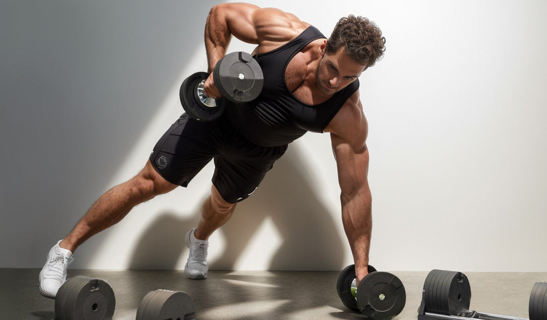 Strength training using Snode AD85 adjustable dumbbell.